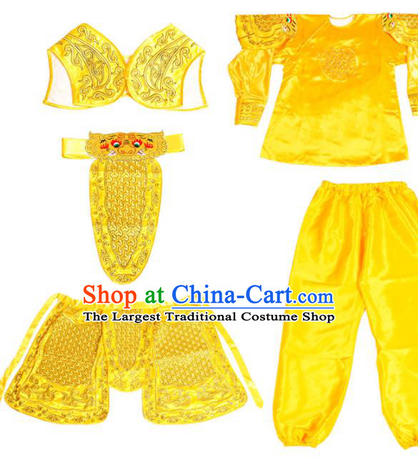 China Peking Opera Soldier Costumes Beijing Opera Wusheng Clothing Traditional Cosplay Swordsman Yellow Outfits