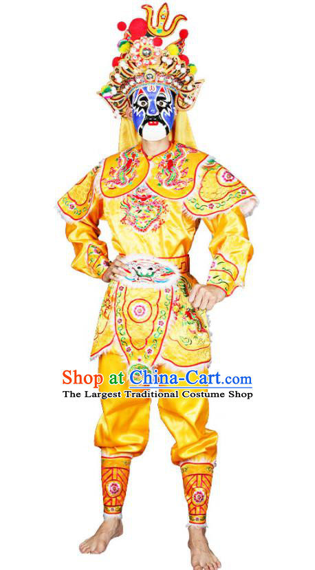 China Beijing Opera General Clothing Traditional Cosplay Warrior Yellow Outfits Peking Opera Wusheng Costumes