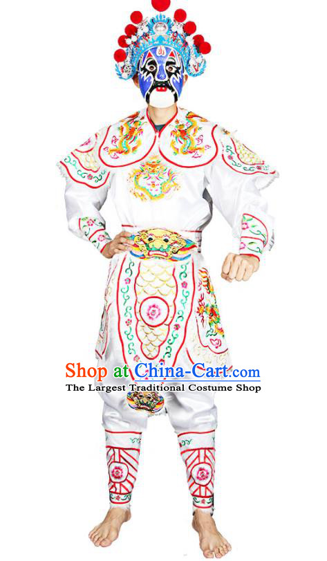 China Peking Opera General Costumes Beijing Opera Takefu Clothing Traditional Cosplay Military Officer White Outfits