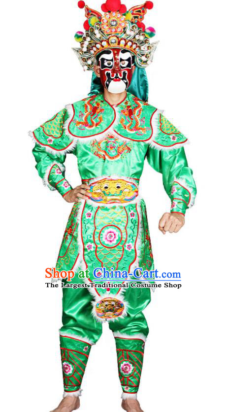 China Traditional Cosplay Military Officer Green Outfits Peking Opera General Costumes Beijing Opera Takefu Clothing