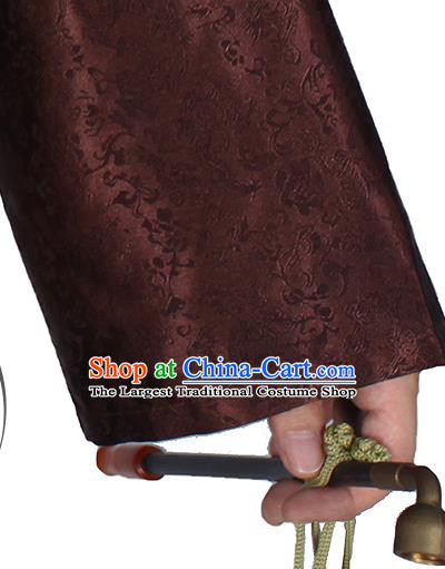 China Qing Dynasty Male Clothing Traditional Wedding Brown Mandarin Jacket and Robe Outfits Performance Costumes
