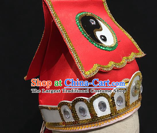 Chinese Beijing Opera Taoist Priest Red Hat Handmade Opera Hero Gongsun Sheng Headdress Ancient Scholar Headwear