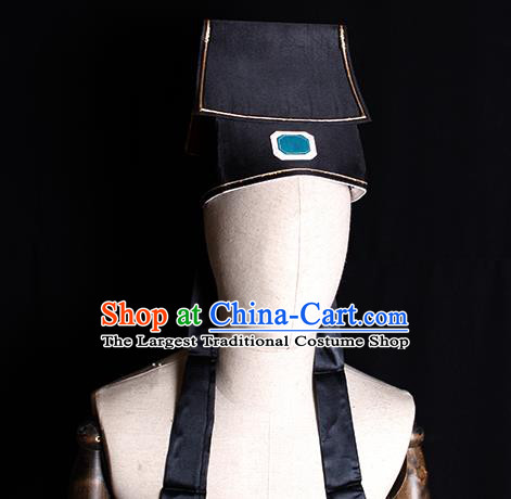 Chinese Handmade Opera Hero Gongsun Sheng Headdress Ancient Scholar Headwear Beijing Opera Taoist Priest Black Satin Hat