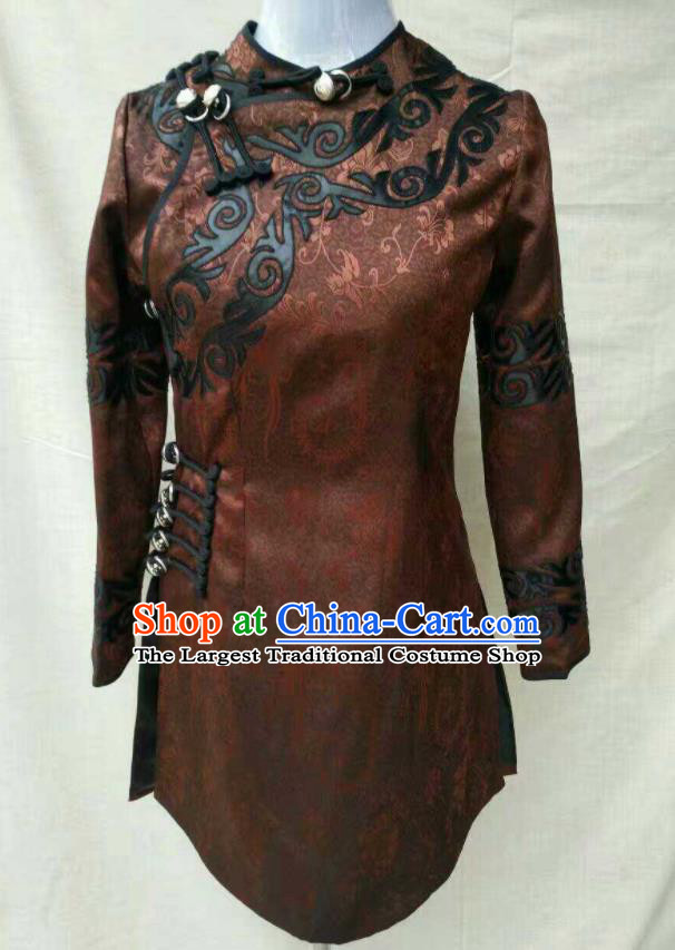 Chinese Yi Nationality Dance Brown Shirt Ethnic Female Clothing Liangshan National Minority Upper Outer Garment