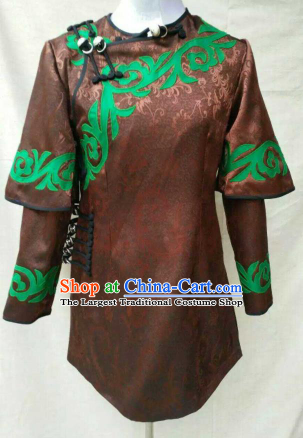 Chinese Liangshan National Minority Upper Outer Garment Yi Nationality Dance Brown Shirt Ethnic Female Clothing