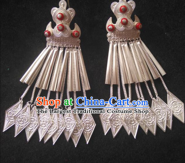 Chinese Handmade Yi Nationality Ear Accessories Yi Minority Silver Jewelry Liangshan Ethnic Folk Dance Earrings