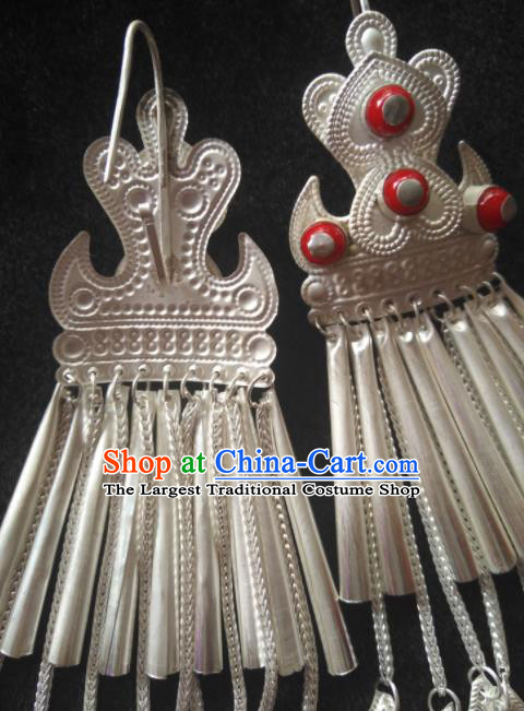 Chinese Handmade Yi Nationality Ear Accessories Yi Minority Silver Jewelry Liangshan Ethnic Folk Dance Earrings