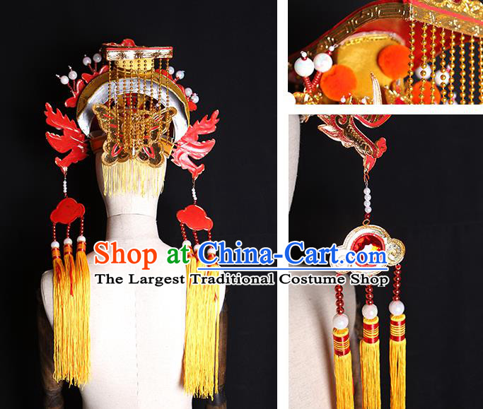 China Handmade Opera Empress Tassel Hat Peking Opera Goddess Headwear Ancient Queen Phoenix Coronet
