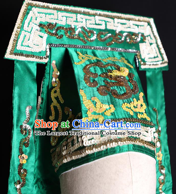 Chinese Ancient Imperial Bodyguard Headdress Handmade Chaozhou Opera Official Headwear Beijing Opera Takefu Green Hat