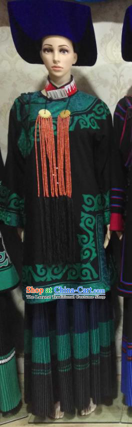 Chinese Ethnic Festival Clothing Liangshan National Minority Folk Dance Black Uniforms Yi Nationality Woman Costumes