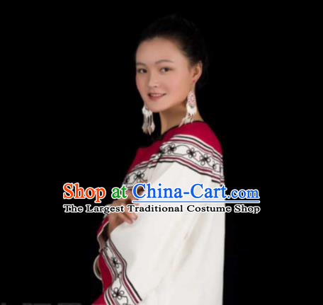 Chinese Ethnic Festival Dance Clothing Liangshan National Minority Wedding White Uniforms Yi Nationality Bride Costumes