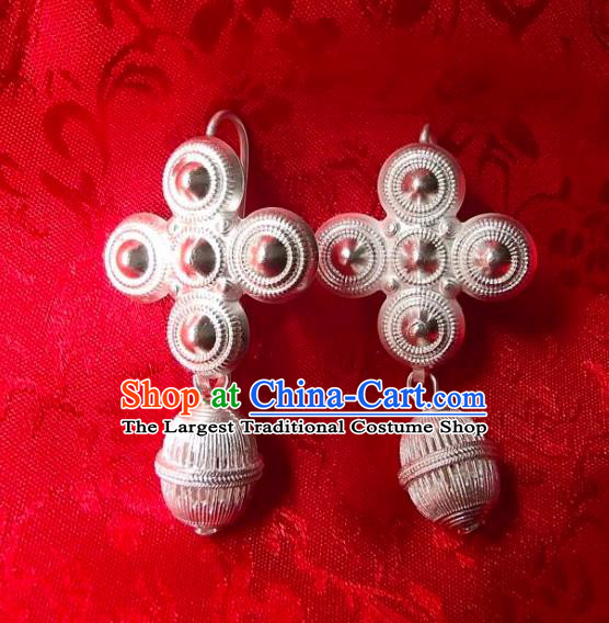 Chinese Liangshan Ethnic Folk Dance Earrings Handmade Yi Nationality Woman Ear Accessories Yi Minority Silver Jewelry