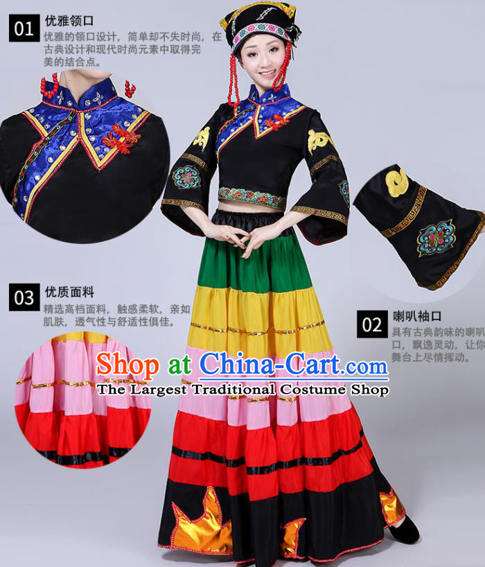 Chinese Yi Nationality Torch Festival Clothing Ethnic Folk Dance Uniforms Liangshan National Minority Performance Garment Costumes