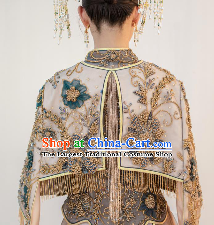 Chinese Ceremony Toasting Clothing Traditional Wedding Garment Costumes Ancient Bride Lilac Dress Classical Grey Xiuhe Suits