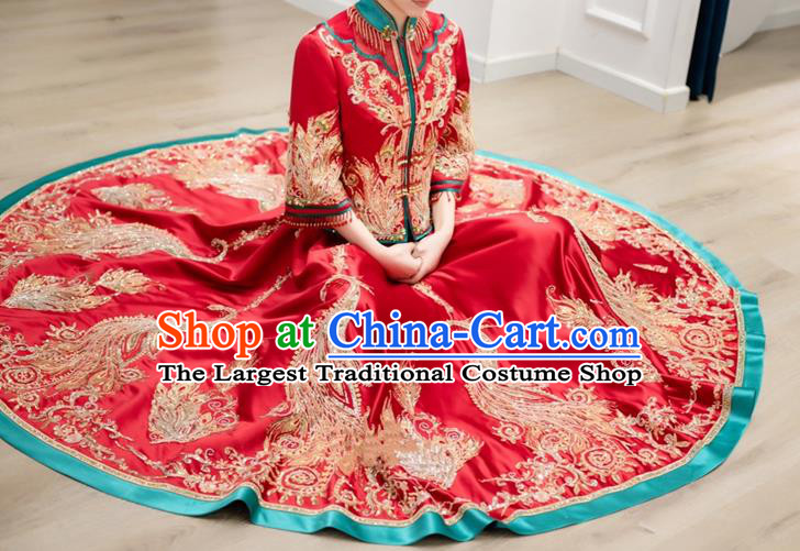 Chinese Wedding Ceremony Clothing Traditional Bride Toasting Garment Costumes Ancient Embroidered Red Dress Classical Xiuhe Suits