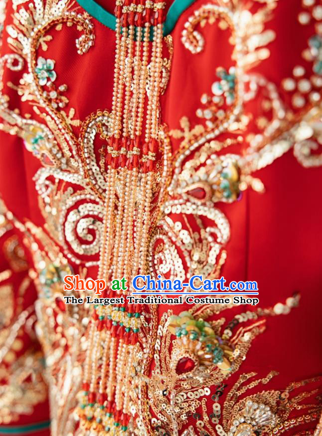 Chinese Wedding Ceremony Clothing Traditional Bride Toasting Garment Costumes Ancient Embroidered Red Dress Classical Xiuhe Suits