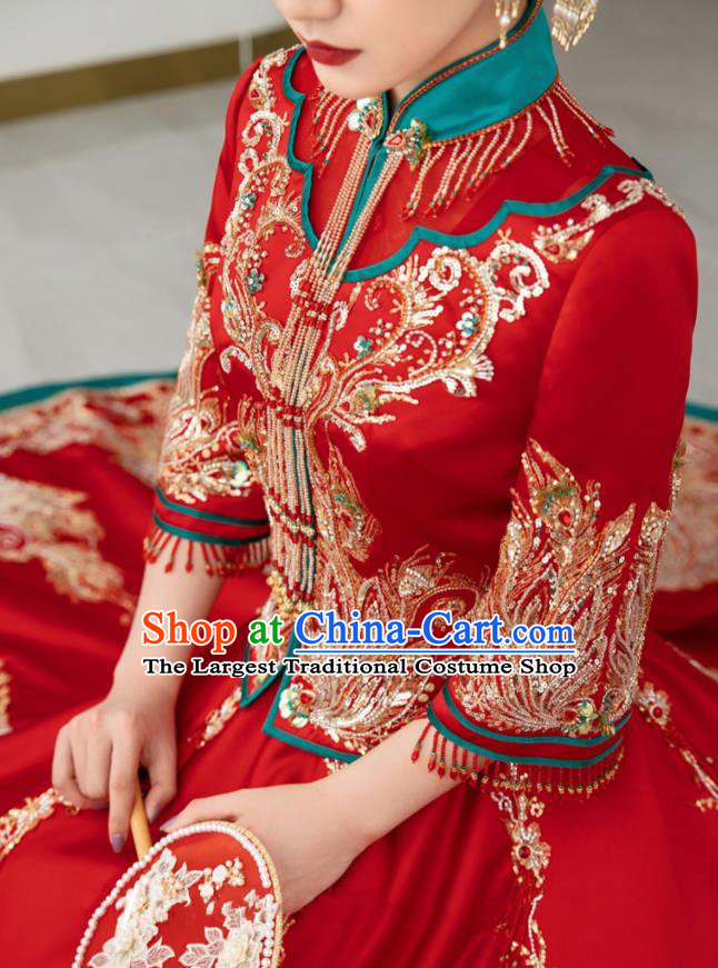 Chinese Wedding Ceremony Clothing Traditional Bride Toasting Garment Costumes Ancient Embroidered Red Dress Classical Xiuhe Suits