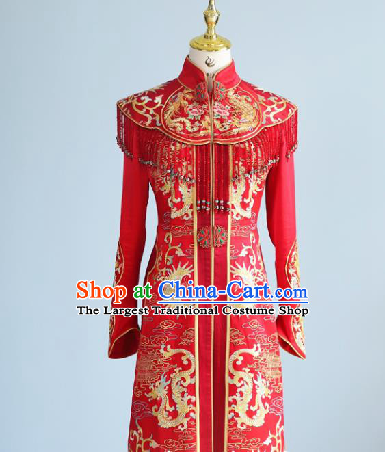 Chinese Ancient Queen Embroidered Dress Classical Red Xiuhe Suits Wedding Ceremony Clothing Traditional Bride Toasting Garment Costumes