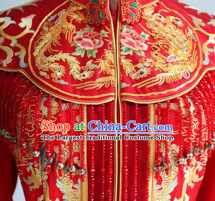 Chinese Ancient Queen Embroidered Dress Classical Red Xiuhe Suits Wedding Ceremony Clothing Traditional Bride Toasting Garment Costumes