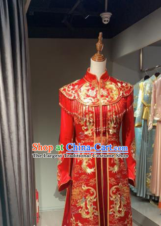 Chinese Ancient Queen Embroidered Dress Classical Red Xiuhe Suits Wedding Ceremony Clothing Traditional Bride Toasting Garment Costumes