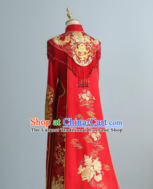 Chinese Ancient Queen Embroidered Dress Classical Red Xiuhe Suits Wedding Ceremony Clothing Traditional Bride Toasting Garment Costumes
