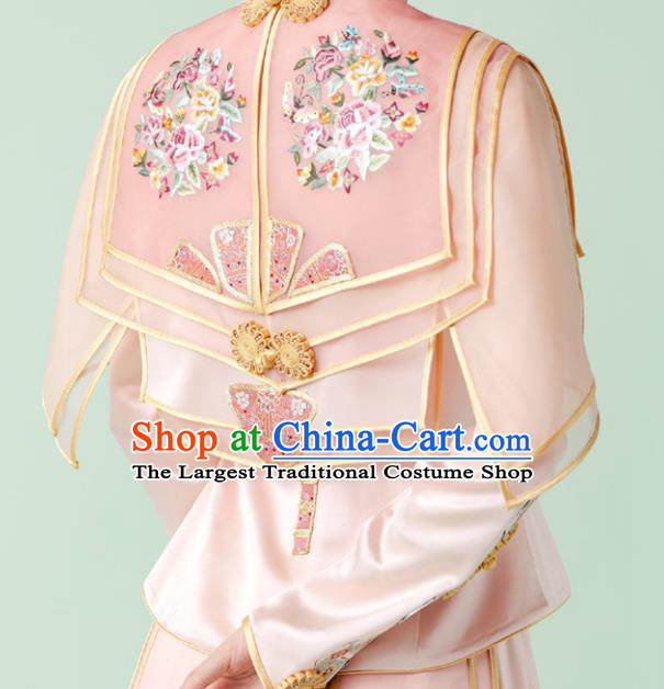 Chinese Wedding Ceremony Clothing Traditional Toasting Garment Costumes Ancient Bride Embroidered Dress Classical Pink Xiuhe Suits