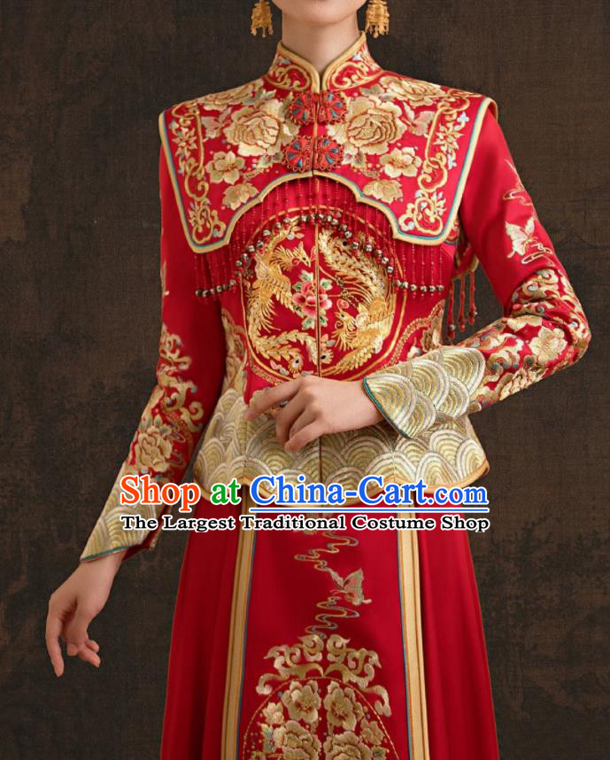 Chinese Ancient Bride Red Dress Classical Embroidered Xiuhe Suits Wedding Clothing Traditional Ceremony Toasting Garment Costumes