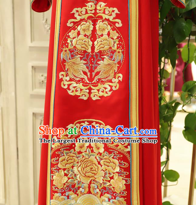 Chinese Ancient Bride Red Dress Classical Embroidered Xiuhe Suits Wedding Clothing Traditional Ceremony Toasting Garment Costumes