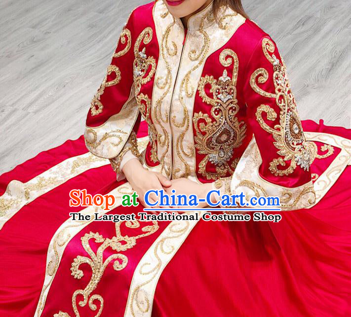 Chinese Wedding Toasting Garment Costumes Ancient Bride Red Dress Classical Embroidered Xiuhe Suits Traditional Ceremony Clothing