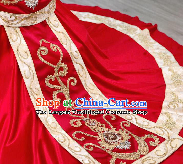 Chinese Wedding Toasting Garment Costumes Ancient Bride Red Dress Classical Embroidered Xiuhe Suits Traditional Ceremony Clothing