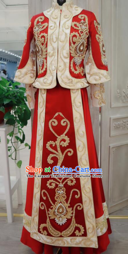 Chinese Wedding Toasting Garment Costumes Ancient Bride Red Dress Classical Embroidered Xiuhe Suits Traditional Ceremony Clothing