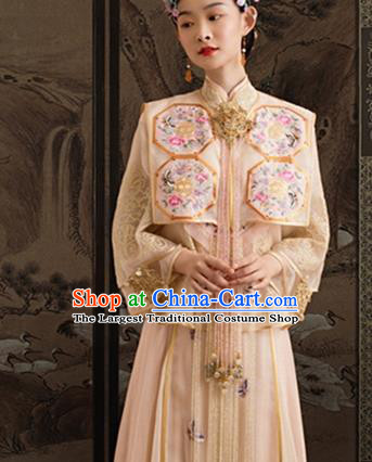 Chinese Traditional Ceremony Clothing Wedding Toasting Garment Costumes Ancient Bride Dress Classical Embroidered Champagne Xiuhe Suits