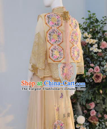 Chinese Traditional Ceremony Clothing Wedding Toasting Garment Costumes Ancient Bride Dress Classical Embroidered Champagne Xiuhe Suits