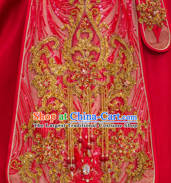 Chinese Classical Embroidered Red Xiuhe Suits Traditional Ceremony Clothing Wedding Toasting Garment Costumes Ancient Bride Dress