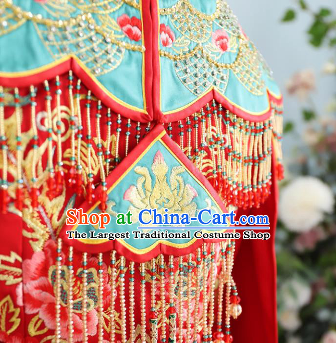 Chinese Wedding Ceremony Toasting Clothing Ancient Bride Garment Costumes Classical Embroidered Xiuhe Suits Traditional Red Hanfu Dress