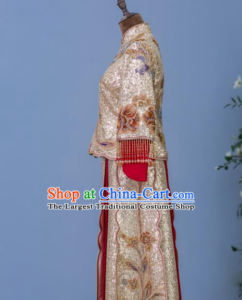 Chinese Traditional Hanfu Dress Wedding Ceremony Toasting Clothing Ancient Bride Garment Costumes Classical Embroidered Golden Xiuhe Suits