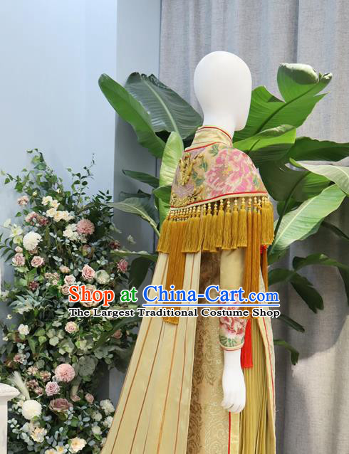 Chinese Ancient Empress Garment Costumes Classical Wedding Xiuhe Suits Traditional Embroidered Yellow Hanfu Dress Bride Toasting Clothing