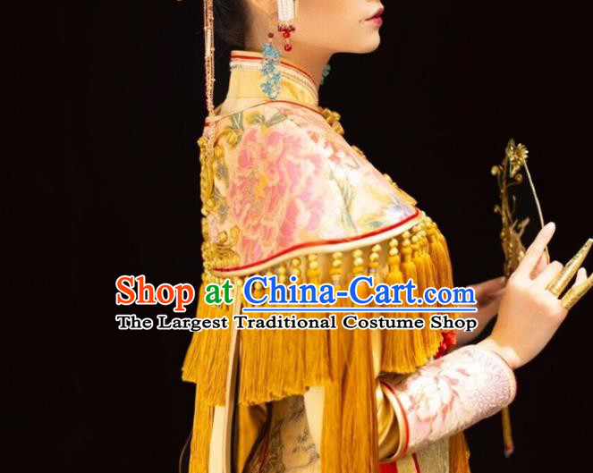 Chinese Ancient Empress Garment Costumes Classical Wedding Xiuhe Suits Traditional Embroidered Yellow Hanfu Dress Bride Toasting Clothing