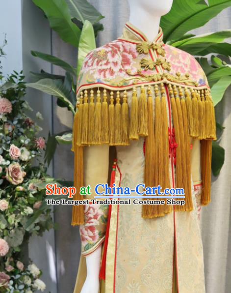 Chinese Ancient Empress Garment Costumes Classical Wedding Xiuhe Suits Traditional Embroidered Yellow Hanfu Dress Bride Toasting Clothing