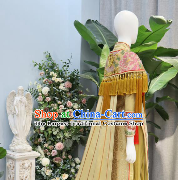 Chinese Ancient Empress Garment Costumes Classical Wedding Xiuhe Suits Traditional Embroidered Yellow Hanfu Dress Bride Toasting Clothing