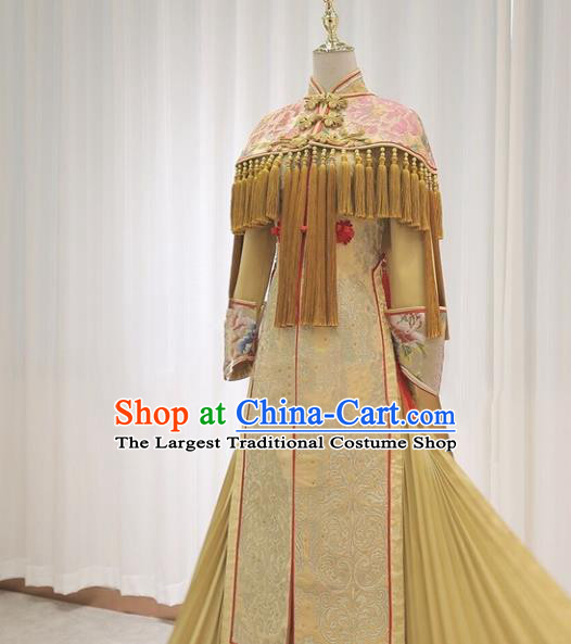 Chinese Ancient Empress Garment Costumes Classical Wedding Xiuhe Suits Traditional Embroidered Yellow Hanfu Dress Bride Toasting Clothing