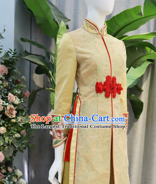 Chinese Ancient Empress Garment Costumes Classical Wedding Xiuhe Suits Traditional Embroidered Yellow Hanfu Dress Bride Toasting Clothing