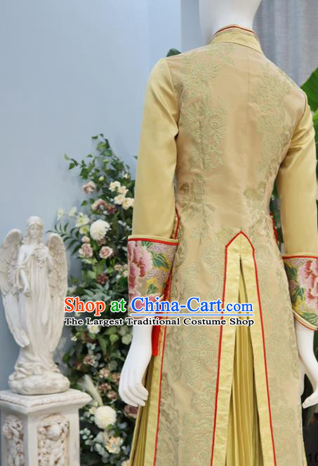 Chinese Ancient Empress Garment Costumes Classical Wedding Xiuhe Suits Traditional Embroidered Yellow Hanfu Dress Bride Toasting Clothing