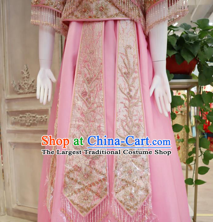 Chinese Bride Toasting Clothing Ancient Empress Garment Costumes Classical Wedding Xiuhe Suits Traditional Embroidered Pink Hanfu Dress