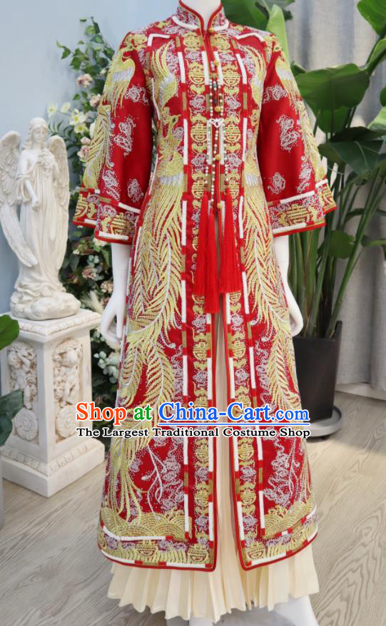 Chinese Traditional Embroidered Red Hanfu Dress Bride Toasting Clothing Ancient Empress Garment Costumes Classical Wedding Xiuhe Suits