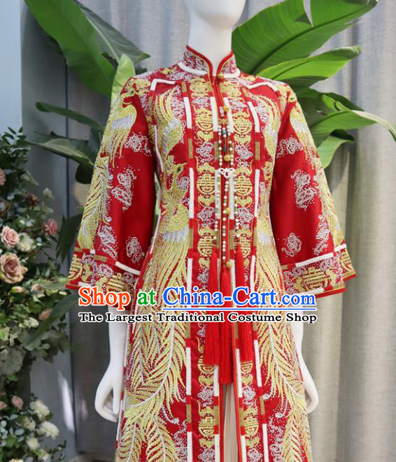Chinese Traditional Embroidered Red Hanfu Dress Bride Toasting Clothing Ancient Empress Garment Costumes Classical Wedding Xiuhe Suits
