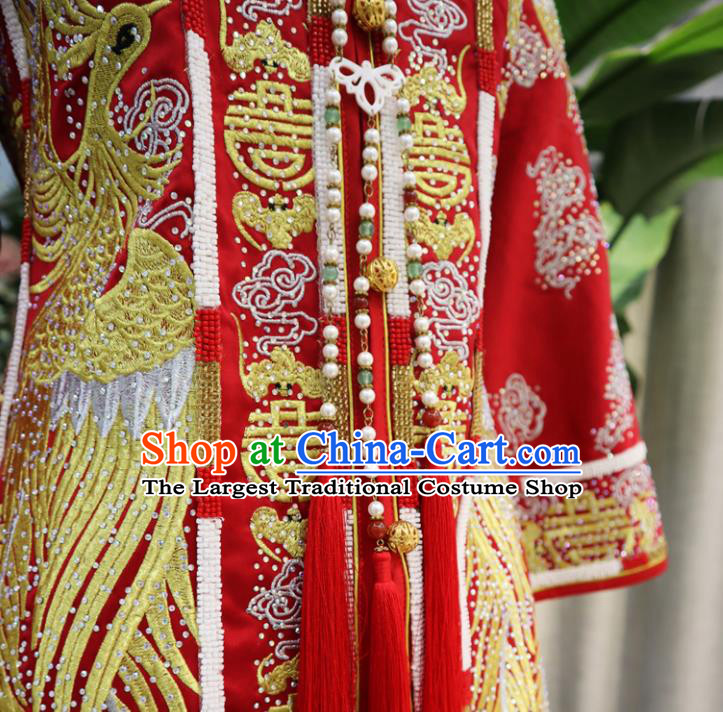 Chinese Traditional Embroidered Red Hanfu Dress Bride Toasting Clothing Ancient Empress Garment Costumes Classical Wedding Xiuhe Suits