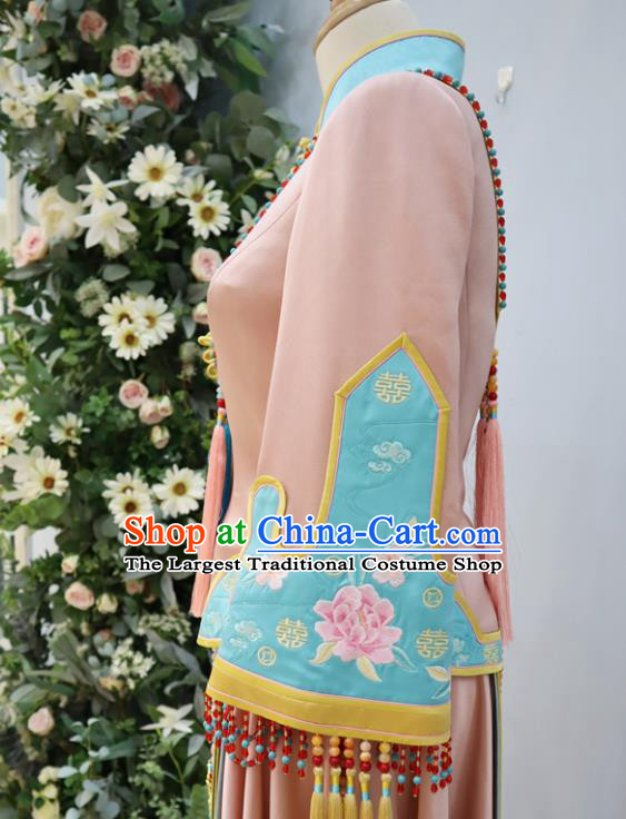 Chinese Ancient Bride Garment Costumes Classical Pink Xiuhe Suits Traditional Embroidered Hanfu Dress Wedding Toasting Clothing