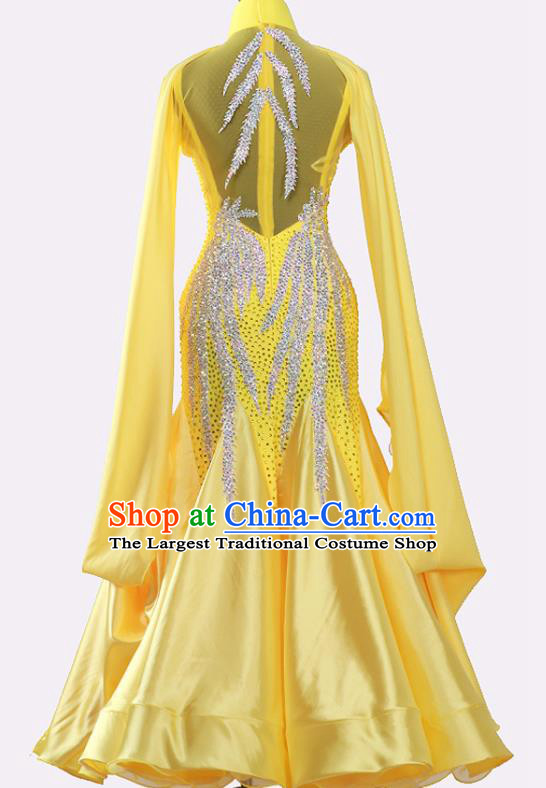 Professional Modern Dance Clothing Woman Waltz Competition Garment Costume Ballroom Dance Fashion International Dance Yellow Dress