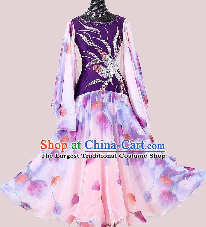Professional International Dance Purple Dress Modern Dance Clothing Woman Waltz Competition Garment Costume Ballroom Dance Fashion